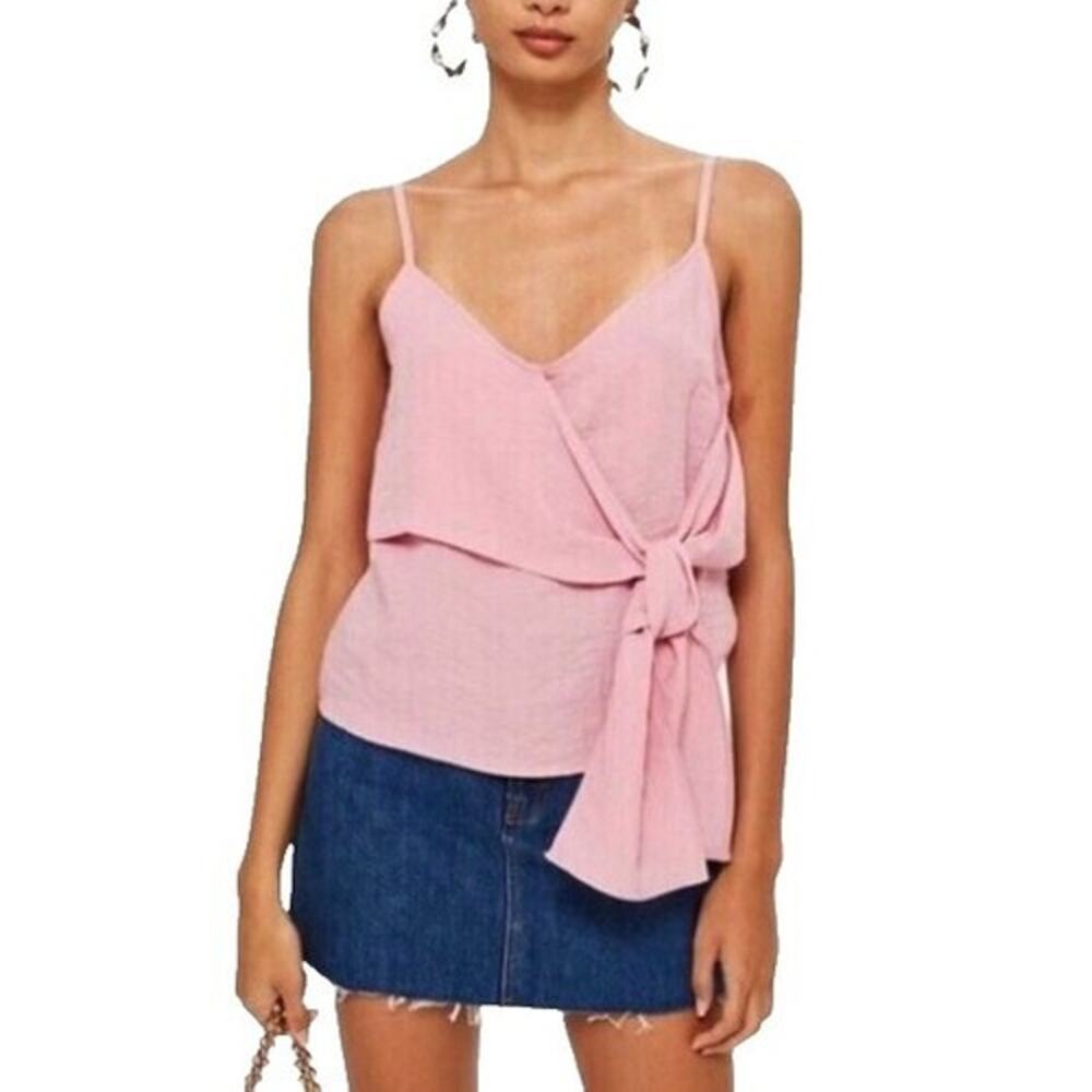Topshop Bubblegum Pink Faux Wrap Tie Front Bow Cami US6 Y2K Summer Resort Flowy